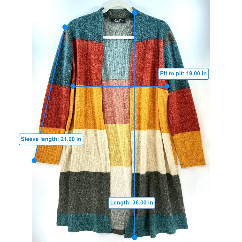 Open Front Colorblock Longline Duster Cardigan Sz S Boho Artsy Cozy Y2K - Picture 8 of 11